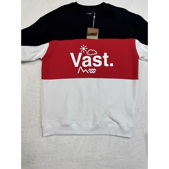 Vast Color block Sweatshirt Black Red Crewneck Pullover Graphic Logo M - Picture 4 of 6